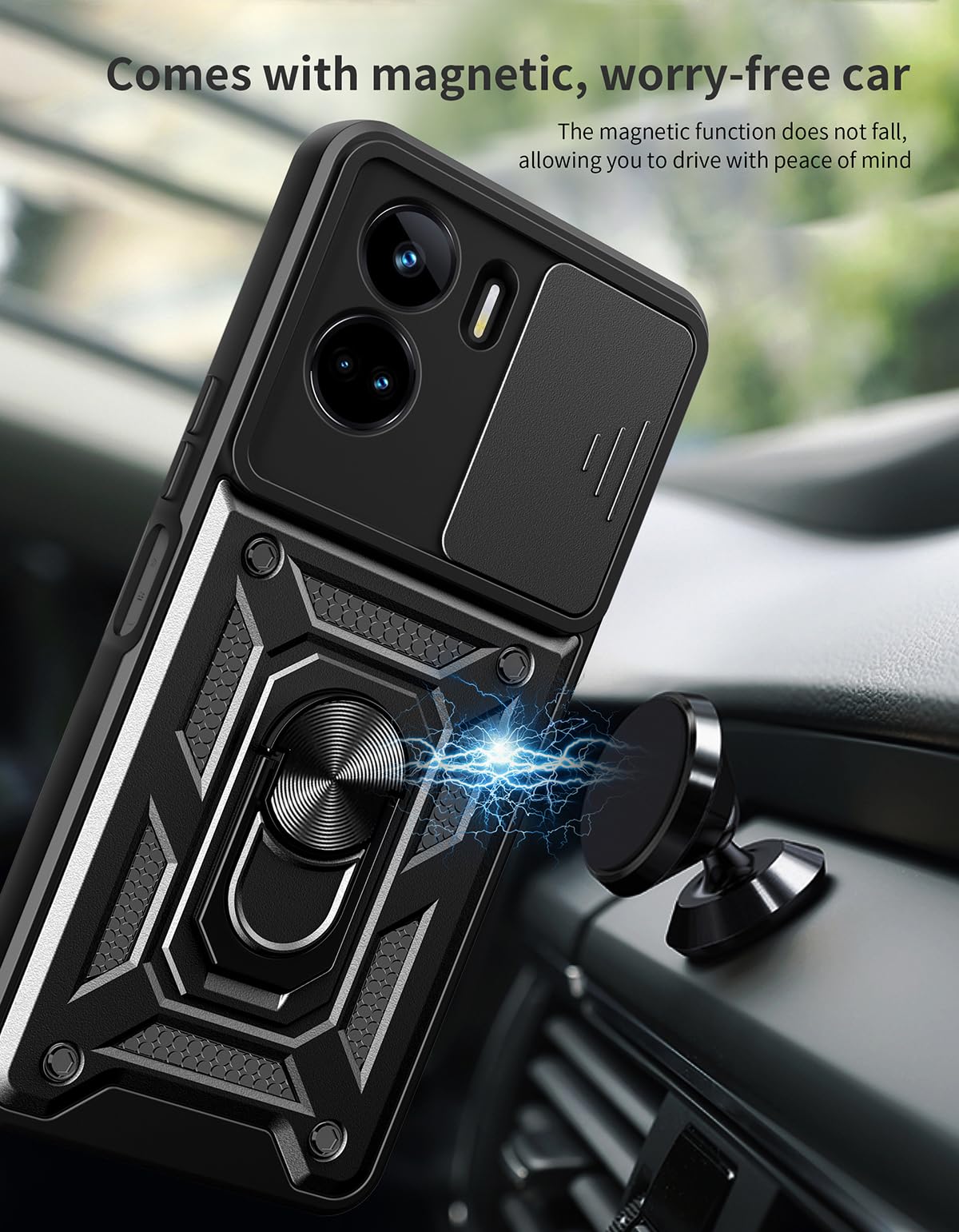 LeviDo Cover Compatibile per Honor X8A Silicone Fotocamera Scorrevole Anello Cover Supporto Magnetico per Auto Antiurto Bumper Custodia Resistente Protettiva Case, Oro