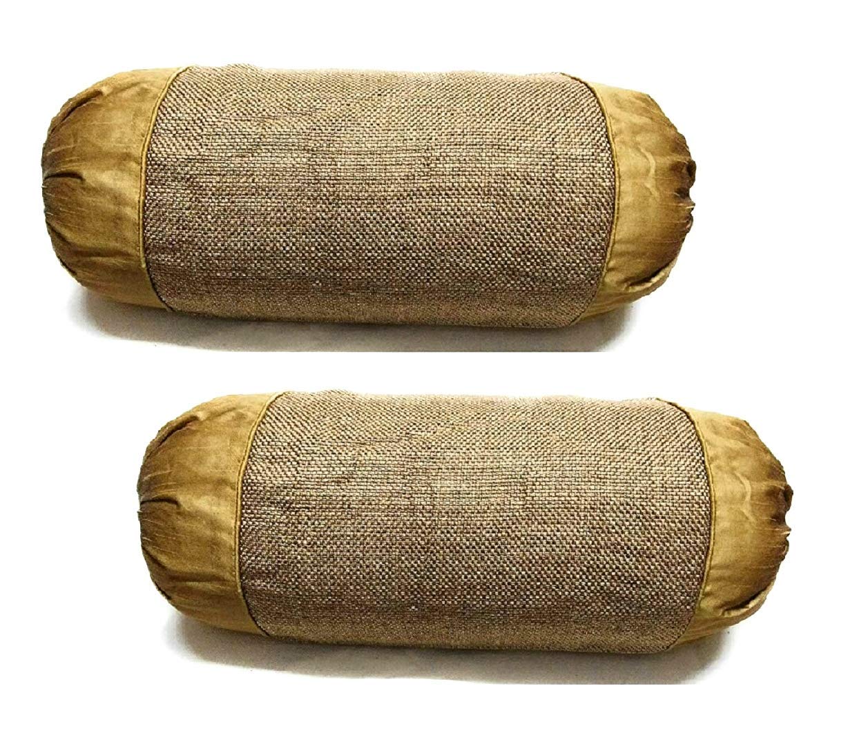 MONKDECORPlain Jute Bolster Cover (Set of 2 Pcs) (Golden)