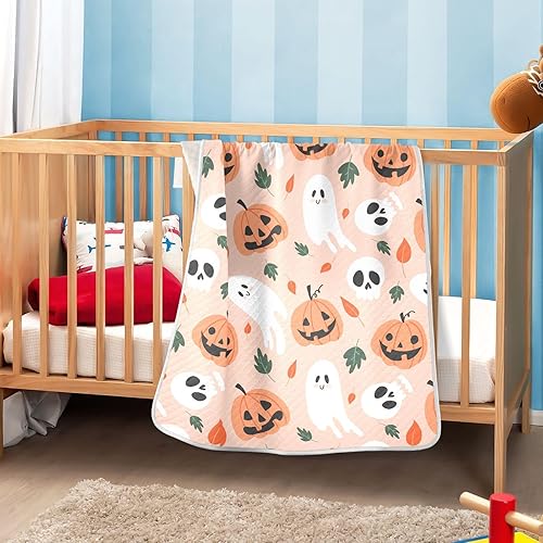 Miniatura 6 de Manta de algodón con temática de Halloween, calabaza y fantasma, manta de algodón para bebés, manta ligera y suave para cuna, cochecito, manta de