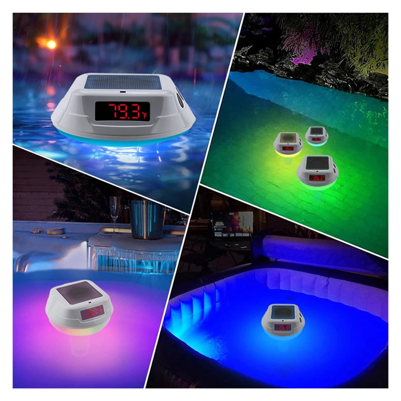 Medidor de temperatura del agua con energía solar y pantalla LED, termómetro flotante for piscina, monitor la bañera, suministros for piscinas(Lake Blue)