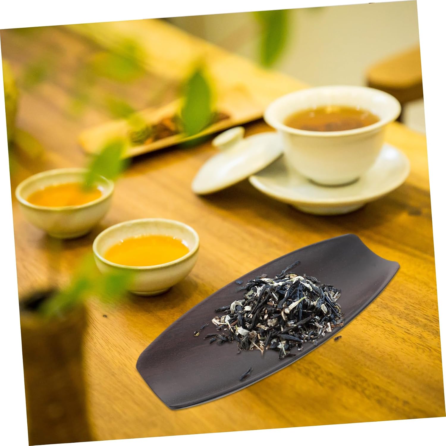 Cabilock 1set Chinese Tea Scoop Set Sandalwood Tea Leaf Storage Dish and Coffee Bean Holder and Decorative Use