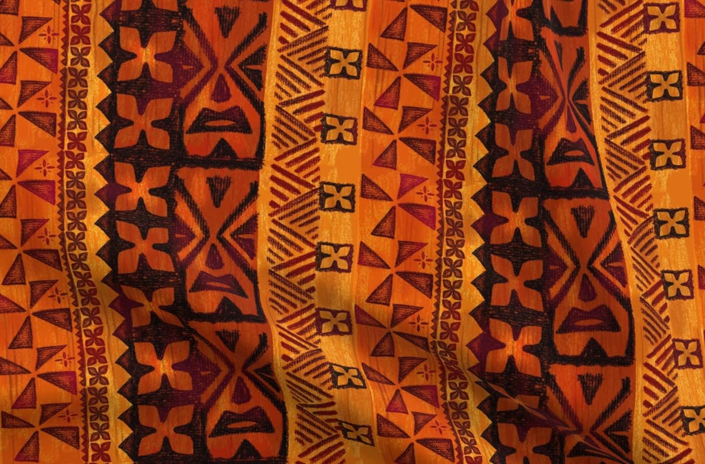 Spoonflower Fabric - Tiki Hawaiian Tropical Orange Red Rust Vintage Polynesian Flower Printed on Cotton Poplin Fabric by The Yard - Sewing Shirting Quilting Dresses Apparel Crafts