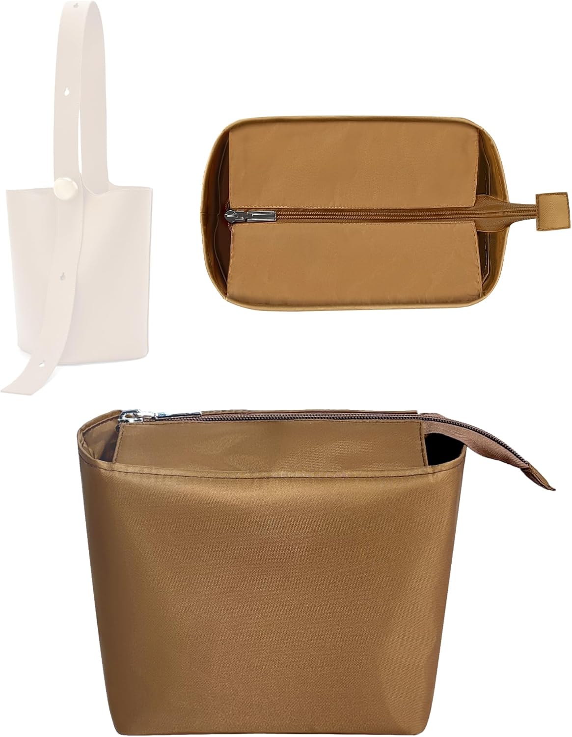 Purse Organizer Insert, Nylon Zipper Inner Liner Bag for Loewe Pebble Bucket Bag Slim Drawstring Inside Storage Bag In Bag Organizer Insert (Style-02, Medium)