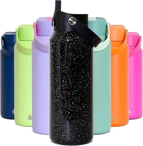 Miniatura 102 de Elemental Botella de agua aislada de 40 onzas con pajilla, botellas de agua con núcleo de acero inoxidable 100% a prueba de fugas para viajes,