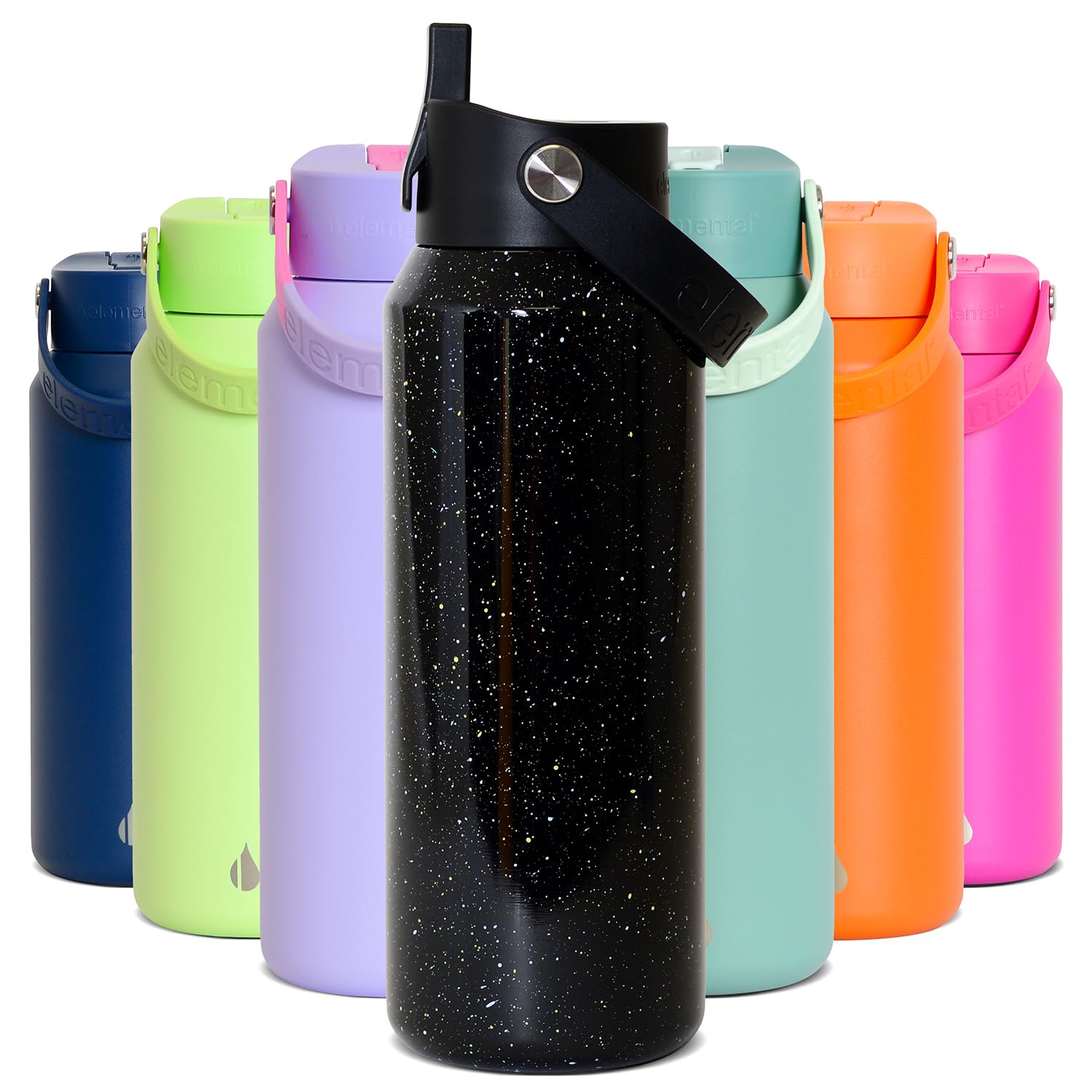 Elemental 40oz Insulated Water Bottle with Straw - 100% Leak-Proof Stainless Steel Core Water Bottles for Travel, Sports and Gym - Double Wall