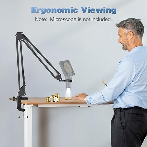 Miniatura 3 de Hayve Soporte de brazo para microscopio, soporte de metal ajustable con abrazadera y base de ojales, soporte de microscopio de moneda, compatible