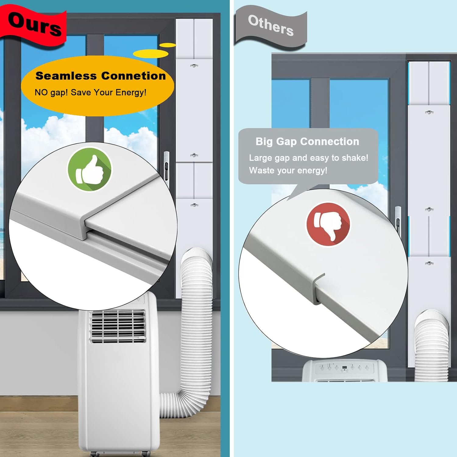 2023 New Portable AC Window Kit with 2-in-1 Coupler for 5.0"/5.9” Exhaust Hose, Universal Sliding Air Conditioner Window Vent Kit with 4 Upgraded Seamless Slot Seal Plates and PVC Grid : Automotive