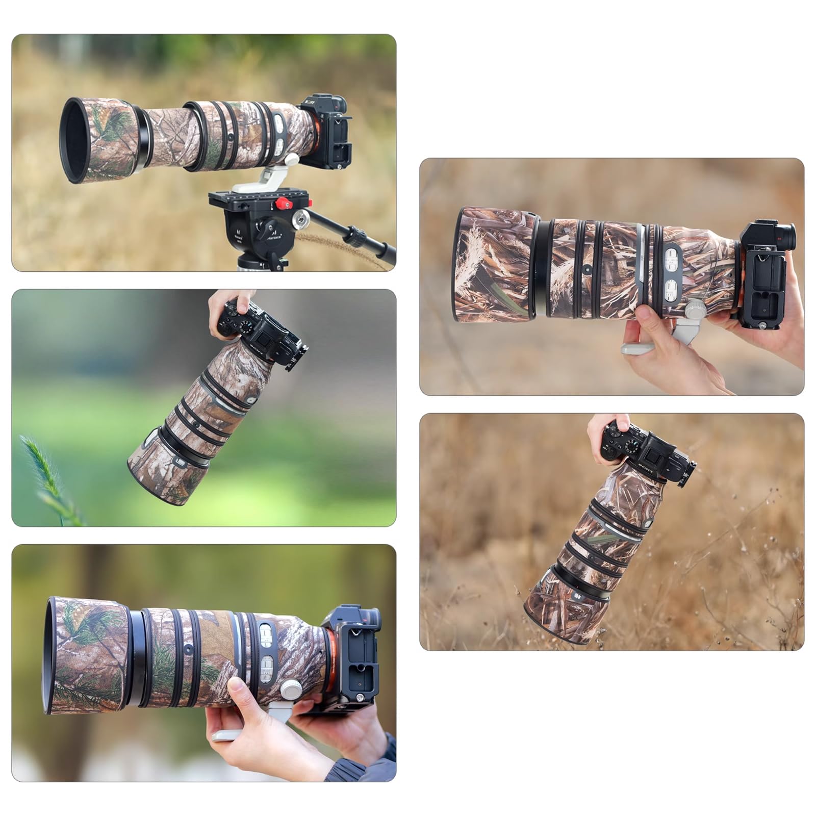 Osłona obiektywu do Sony FE 100-400 mm F/4,5-5,6 GM pokrowiec ochronny obiektywu aparatu kamuflażowego (kolor #zielony liść kamuflaż - wodoodporny) osłona przeciwdeszczowa