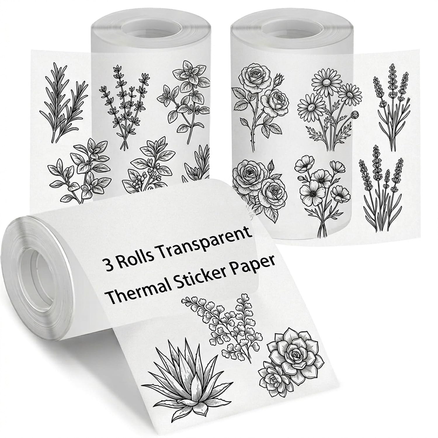 3 Rolls Self-Adhesive Thermal Printer Stickers, 55mmx3.5m Sticker Printer Paper, Thermal Labels Compatible with PM230 Mini Sticker Printer, Thermal Printer Labels for Journal, Study, Photos