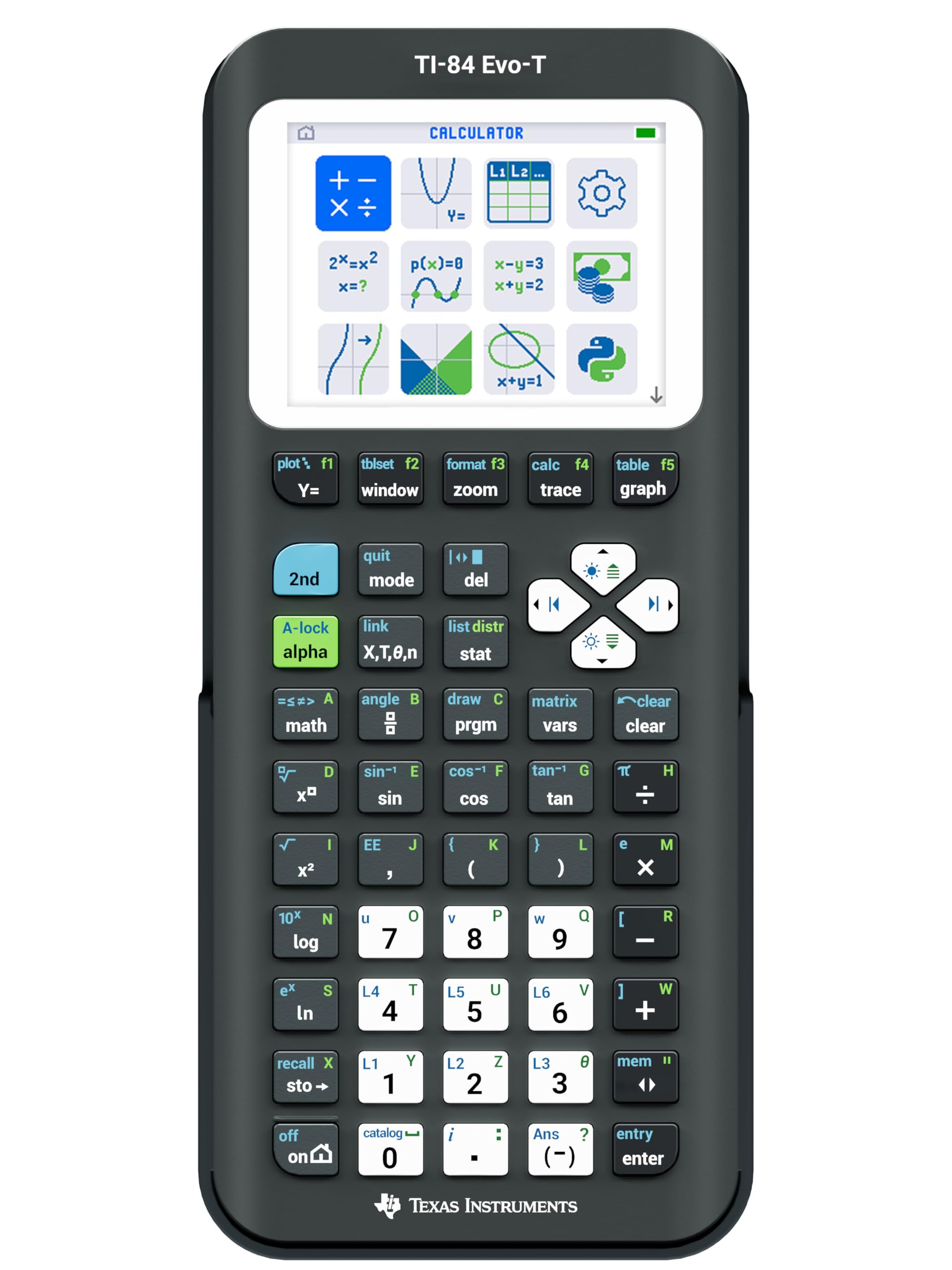 Texas Instruments TI-84 Evo-T Graphical Calculator, Python Support, Rechargeable, USB-C, Test Mode