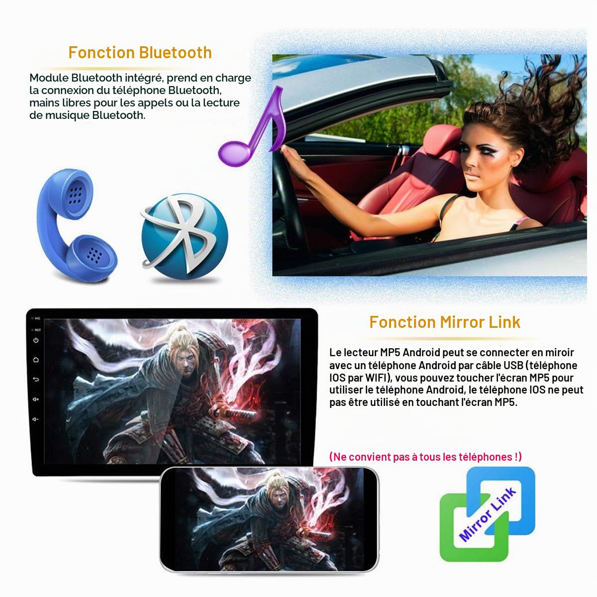 10 Pouces Android 8.1 Universel Autoradio Android Autoradio Lecteur GPS Navigation WiFi Bluetooth MP5 Player