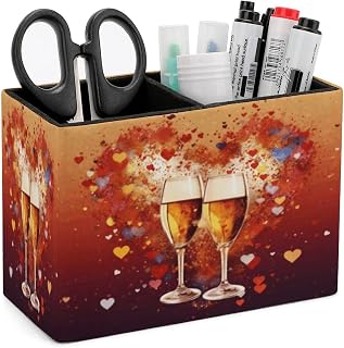 Leather Pen Holder Colorful Heart Champagne Pencil Holder Square Desk Organizer Pencil Organizer Pencil Cup Makeup Brush Holder Desktop Stationery Organizer Pen Cup Accessories Container Box