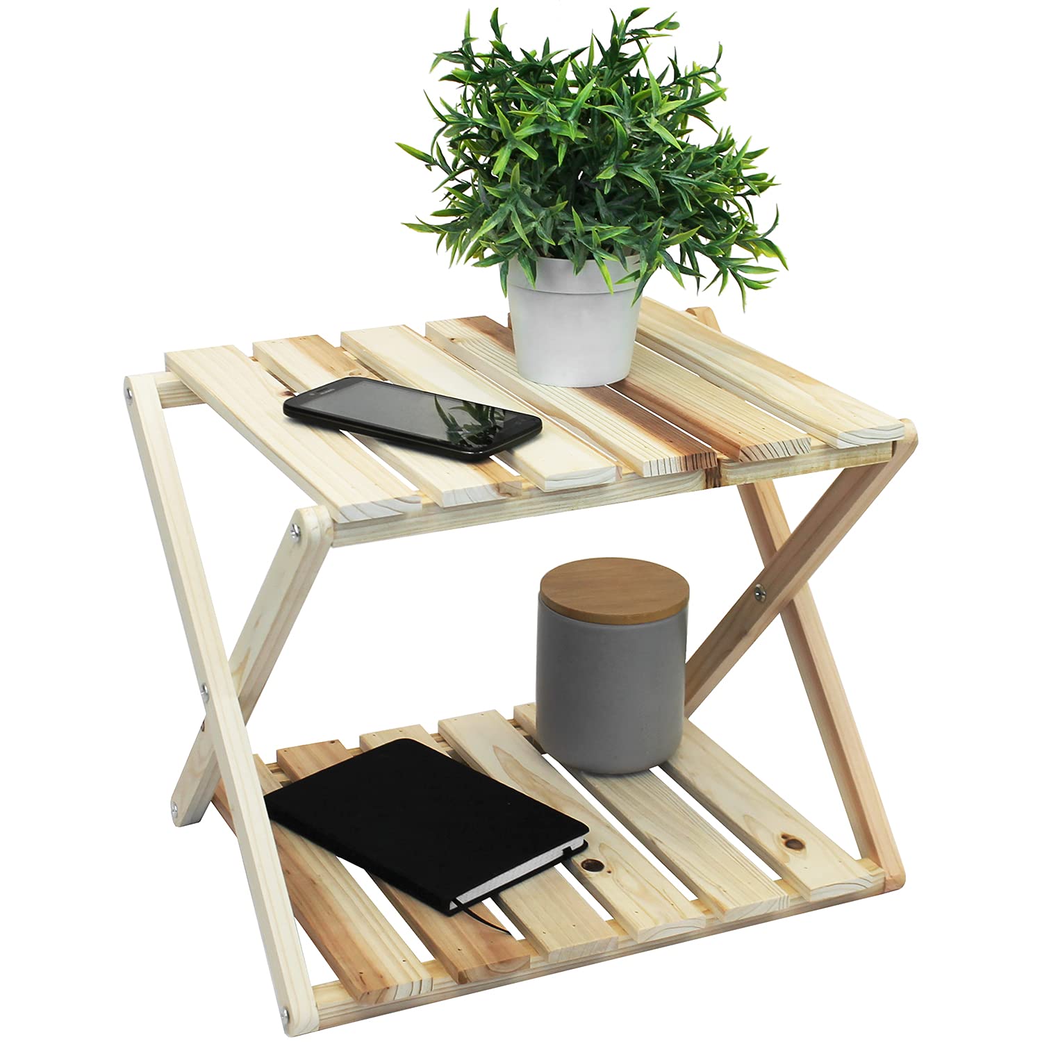 Home @ Styling Collection Wooden Stool 2 Levels Stool Side Table Flower Table Folding Table Natural
