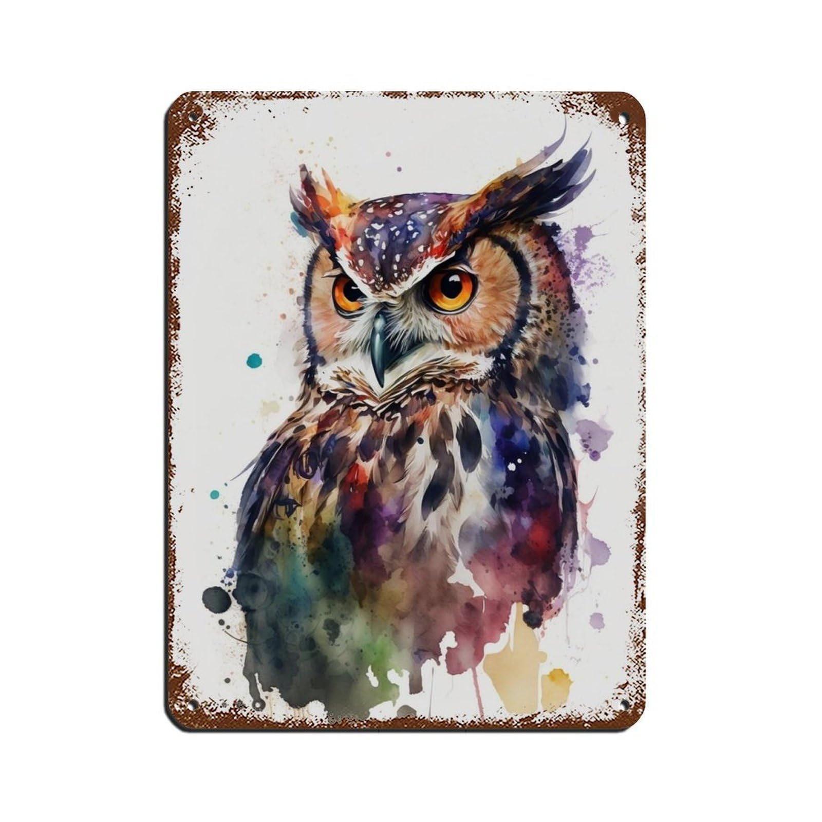 Watercolor Owl, Art Poster Retro Poster Metal Tin Sign Chic Art Retro Iron Painting Bar People Cave Cafe Family Garage Poster Wall Decoration 12x16inch(30x40cm)
