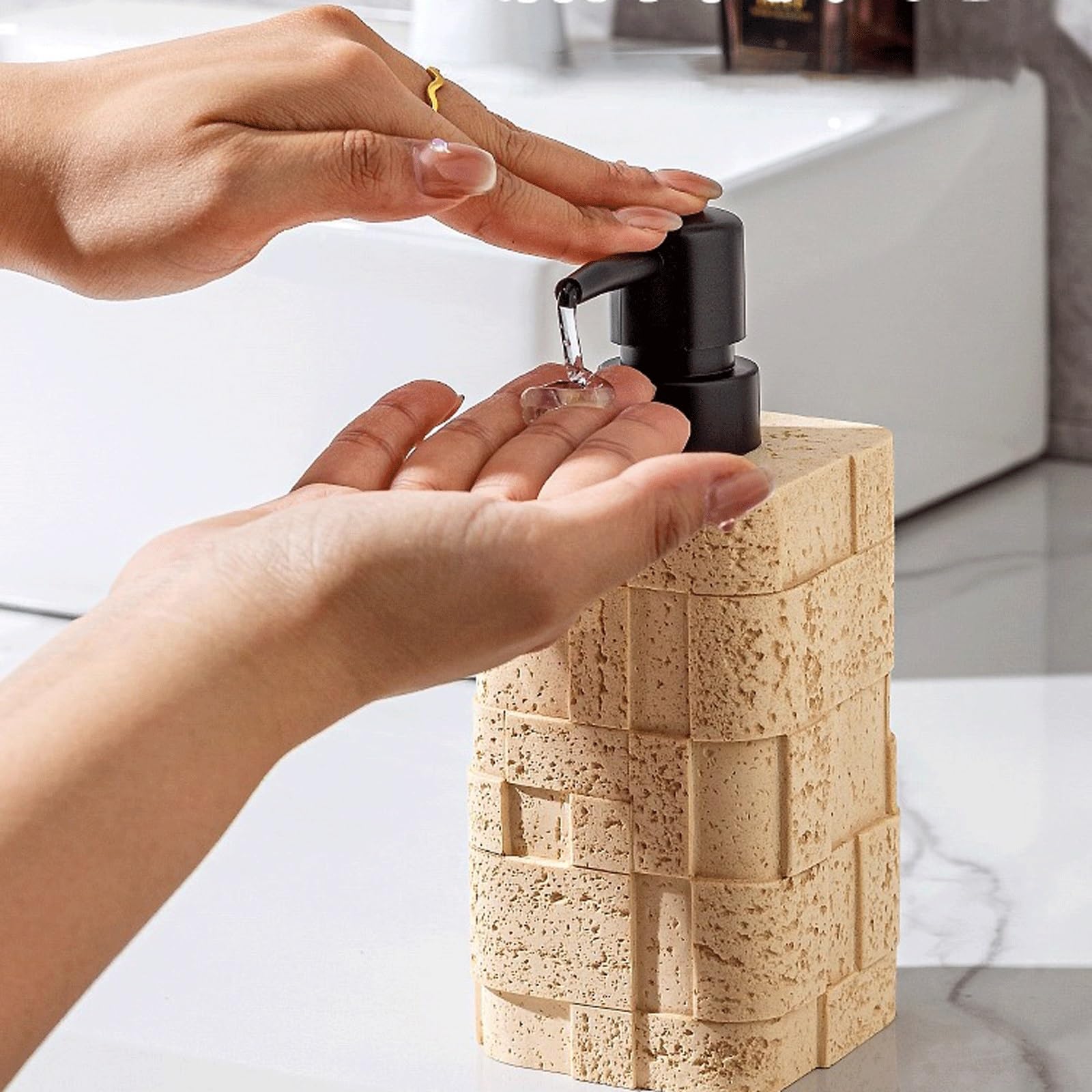 Dispenser di sapone da banco dispenser di sapone per le mani vintage, 396,9 g, beige liquido bianco, bottiglie di shampoo per bagno e cucina, dispenser di sapone liquido ricaricabile (Wei)