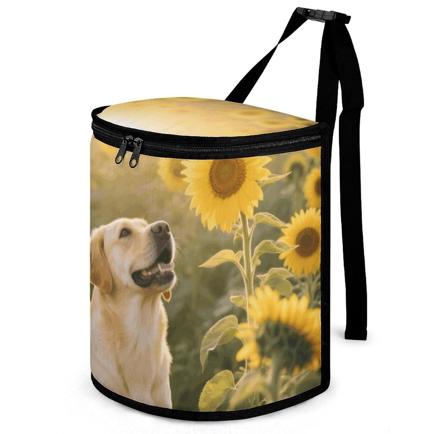 YHNNH Portable Vehicle Garbage Cans with Lid Dogs and Sunflowers Hanging Trash Storage Bin Leak Proof for Cars SUV Truck
