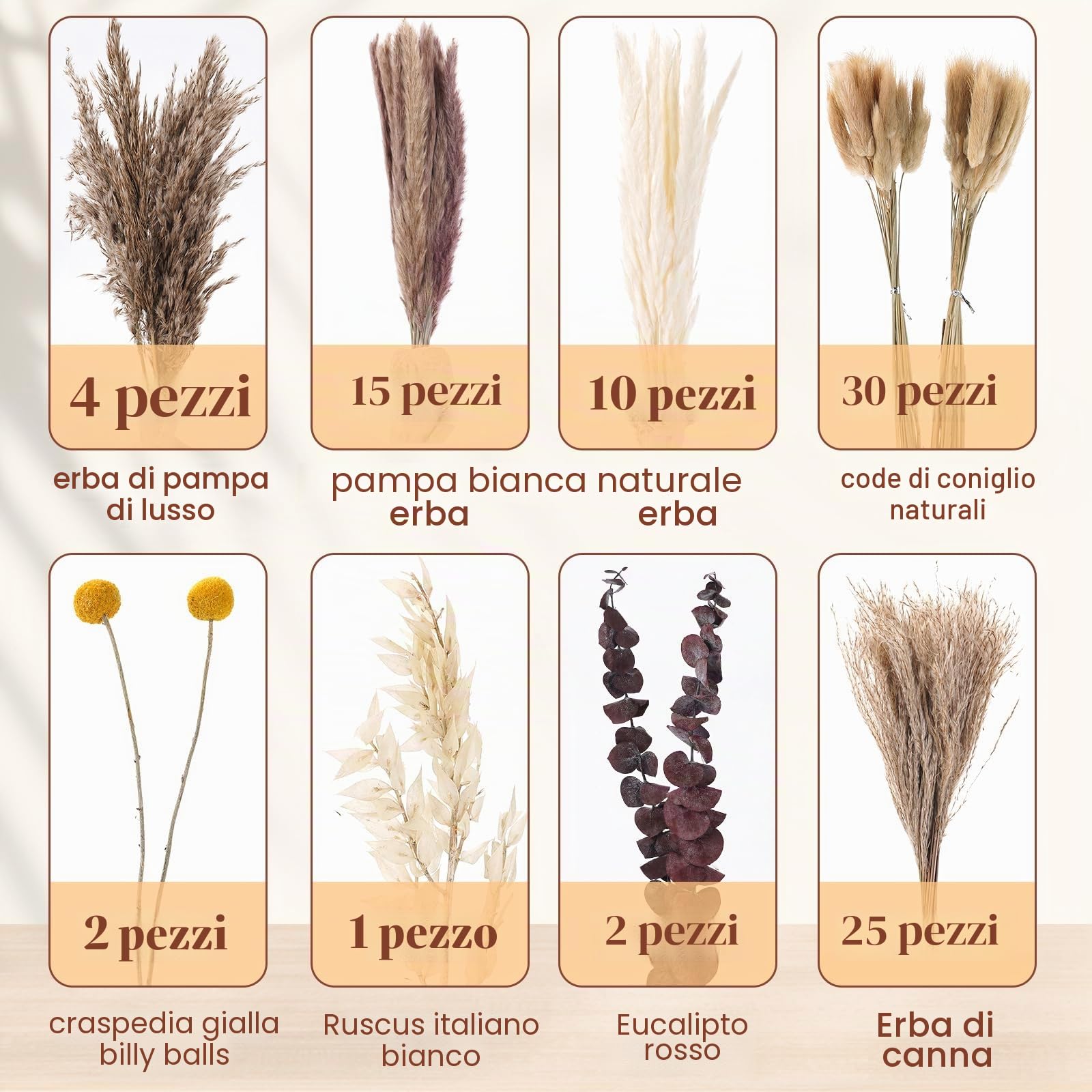 89 PCS Bouquet di Pampas Grass Essiccato, Decorazione Boho per Matrimoni, Tavoli e Casa | Erba della Pampa Bianca e Marrone | Bunny Tails, Fiori Secchi per Eventi Rustici e Arredamento Estiv