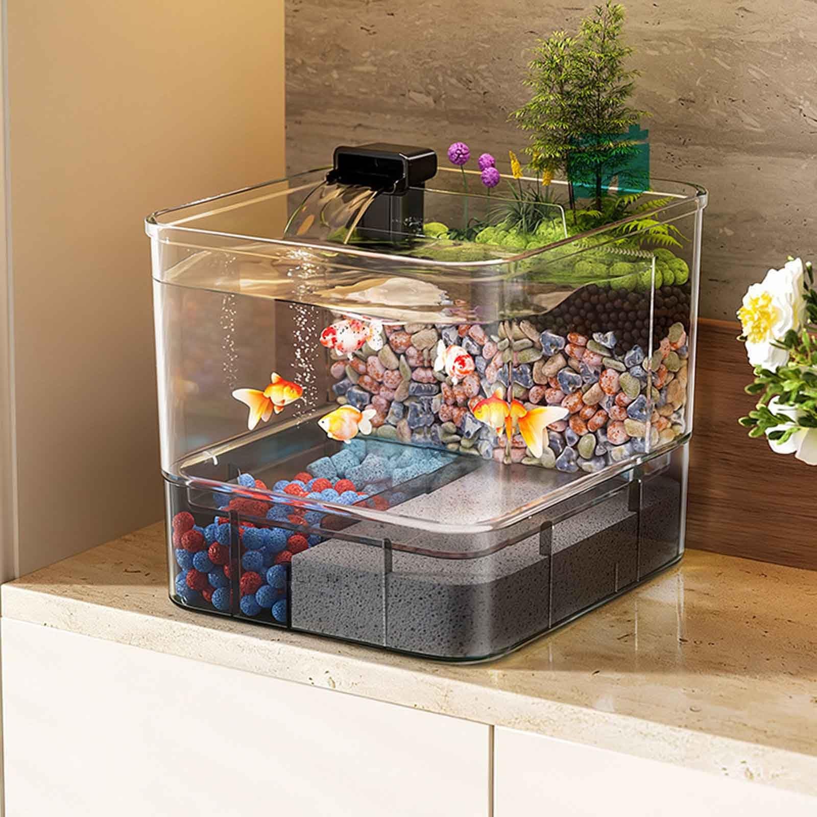 Kleines Betta Aquarium Komplettset, Aquarium-Set, Aquarium Aus Acryl Mit Filter, Pumpe,DIY-Aquascaping Für Kleine Kampffische, Ideal Für Kleine Fische, Garnelen Und Pflanzen