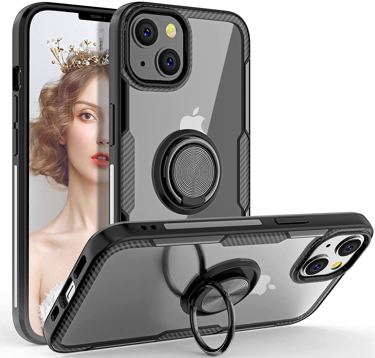 REALCASE TPU, Glass iPhone 13 Back Cover Case Carbon Fiber Design