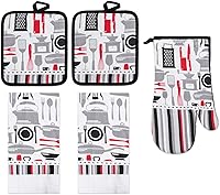 Vista 1 de Juego de ropa de cocina de 5 piezas, 2 toallas de algodón, 2 agarraderas, 1 guante de horno con lazo para colgar, material 100% algodón en la parte