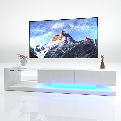 Furnicare Moderno soporte de TV LED para TV de 75 pulgadas, mesa consola central de entretenimiento con 16 colores y 4 modos de luces cambiantes,