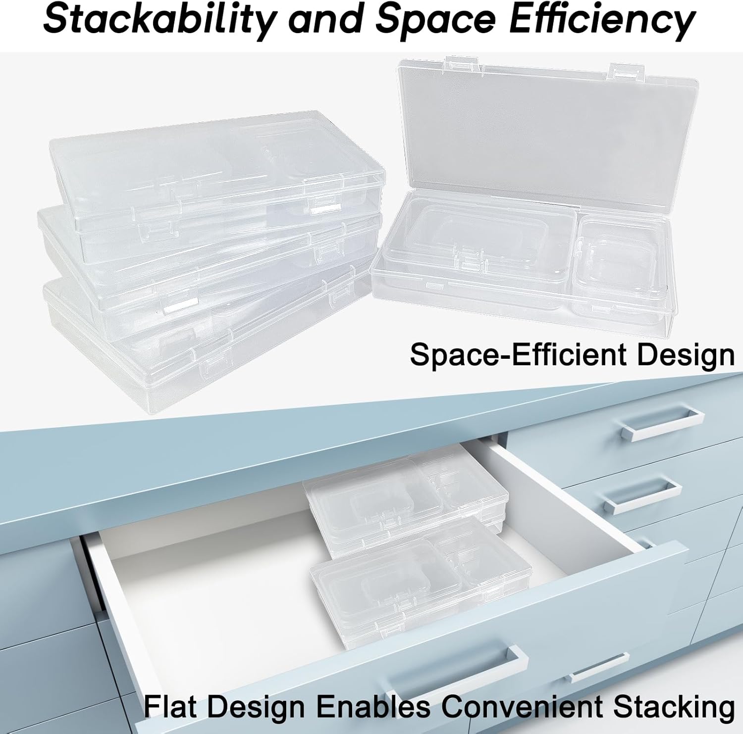 24 Pack Small Plastic Storage Boxes with Hinged Lids, Clear Stackable Organizer Containers in 4 Sizes for Beads, Jewelry, Crafts, Hardware, Drawers and Small Parts Supplies