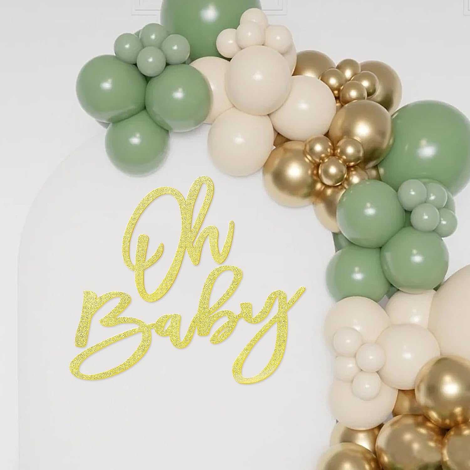 Oh Baby Sign for Shower Backdrop - Glitter Felt Party Banner for Boy Girl Shower Decorations, Gender Reveal, 1st Birthday Photography Background - Gold