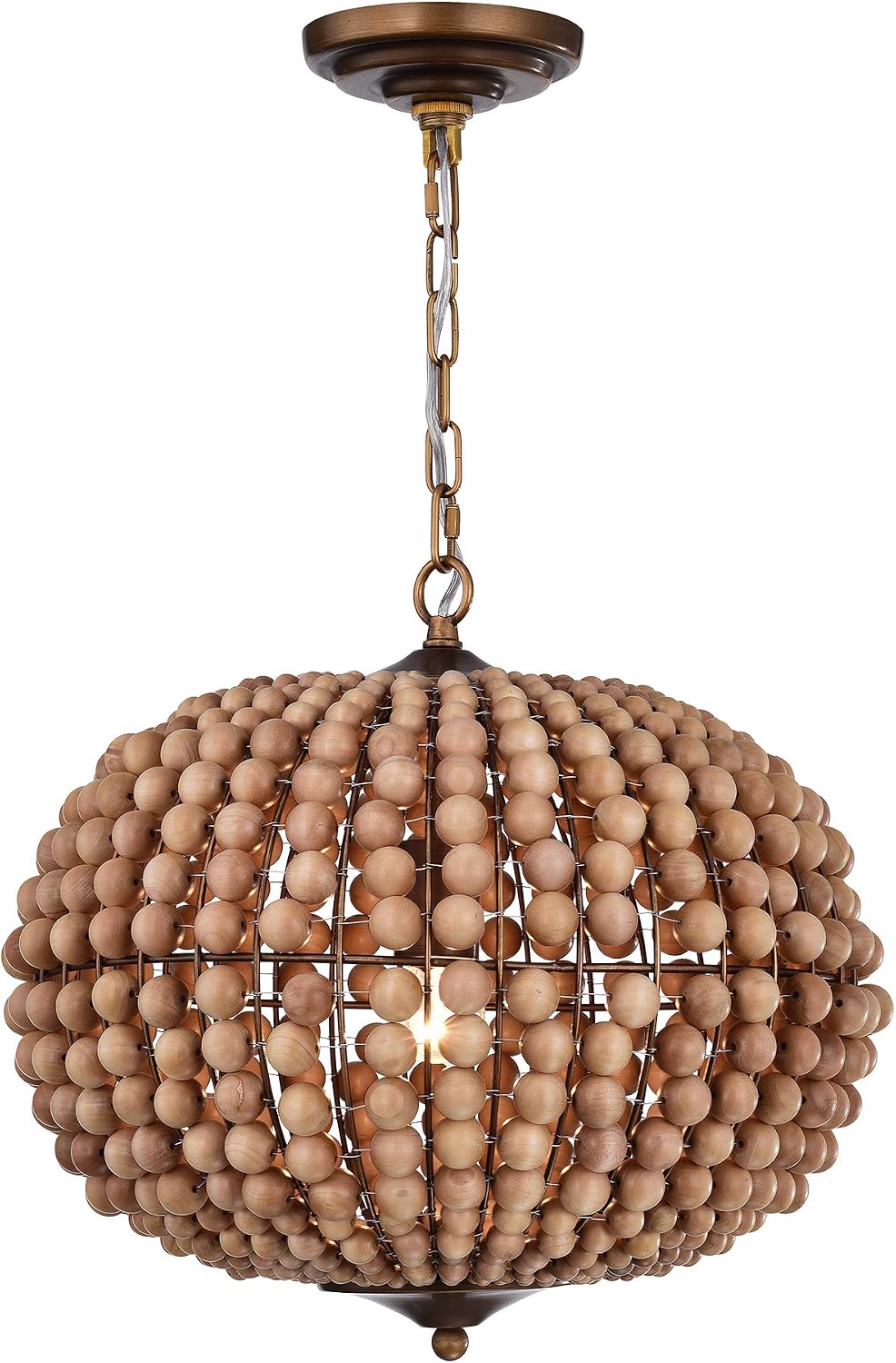 Swere 3-Light 16-inch Wood Bead Globe Chandelier