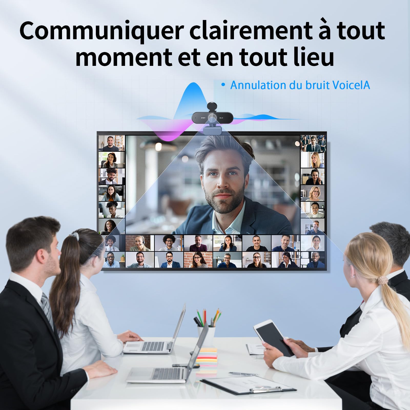 eMeet Nova 4K Webcam 4K Ultra HD avec 2 Microphones, Réduction de Bruit, Angle 73°, PDAF pour Mac/PC - Idéal pour Réunions Professionnelles - Webcam Streaming & Live