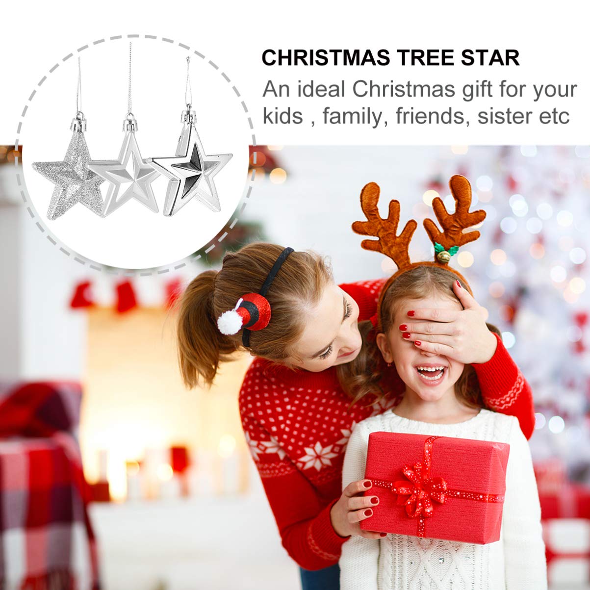 BESPORTBLE Ornamenti per albero di Natale a forma di stella, 18 ornamenti da appendere con stelle glitterate, infrangibili per feste