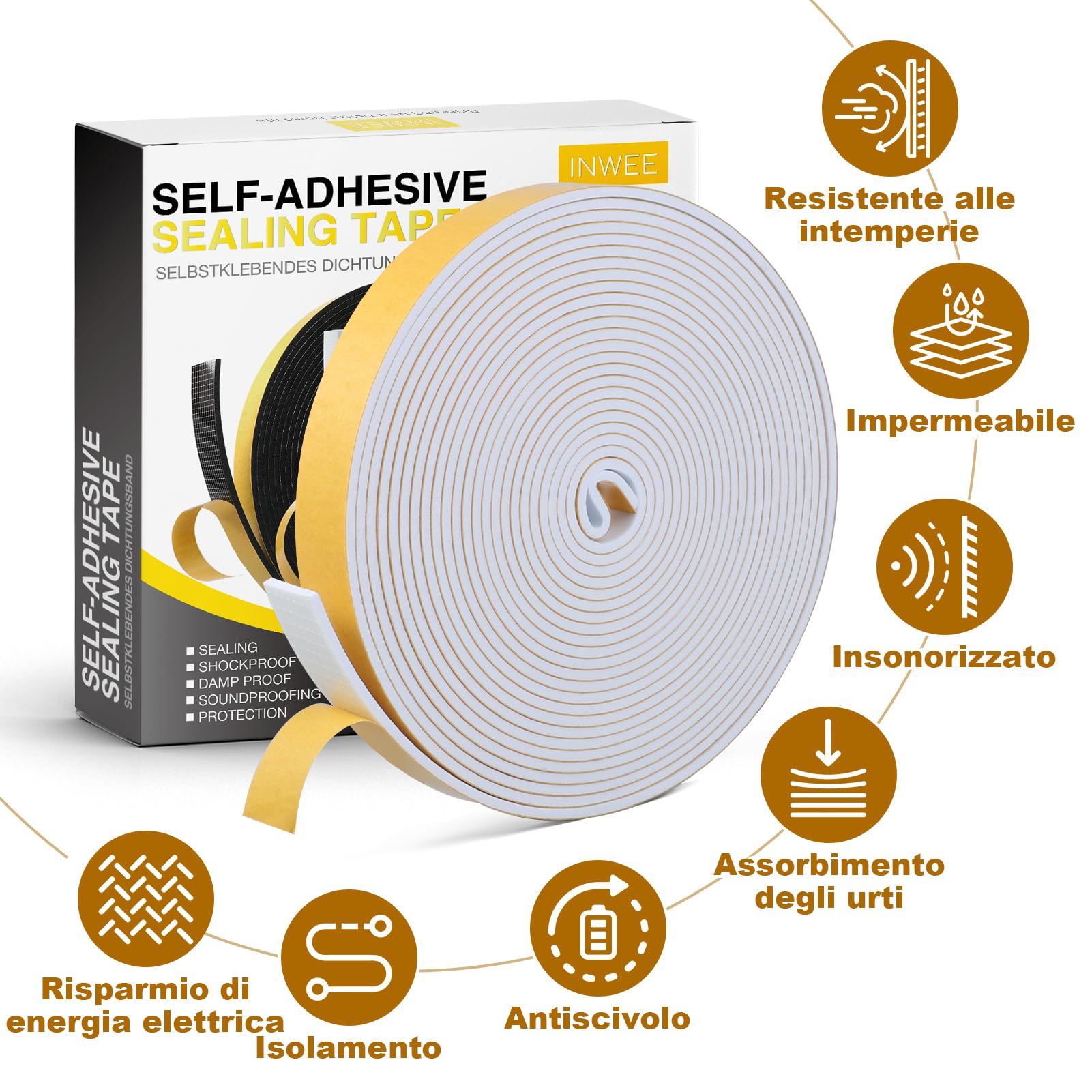 Nastro Schiuma Sigillante 2 Rotoli - 3m X 15mm X 5mm, Nero, Autoadesivo Per Porte E Finestre - Foto 13