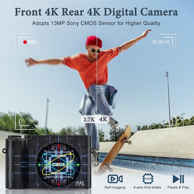 Cámara digital 4K 64MP con zoom 16x y pantalla 3'' miniatura 2