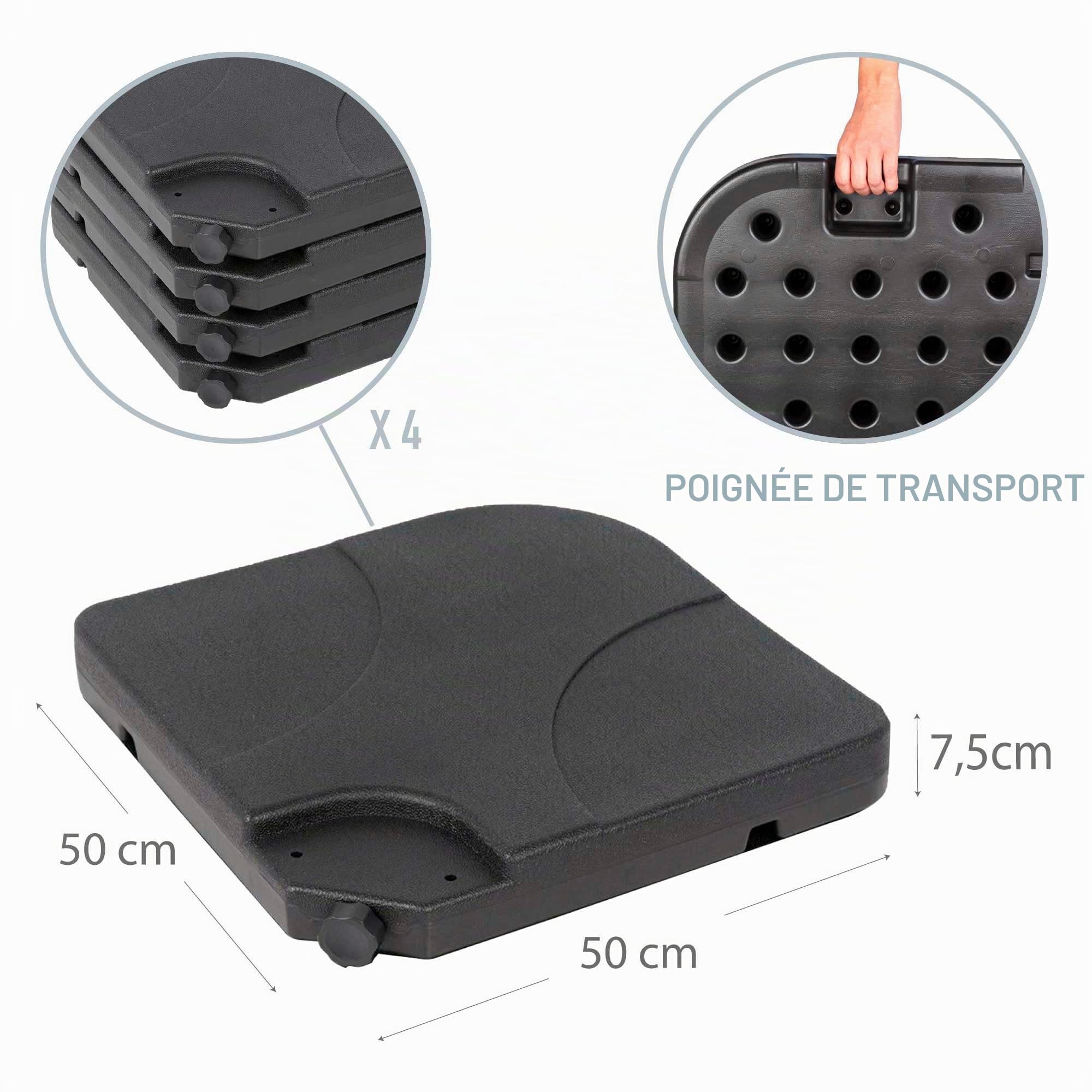 Aktive Lot de 4 Supports Pare-Soleil en Plastique 50 x 50 x 7,5 cm 60/80 kg 62196, Noir