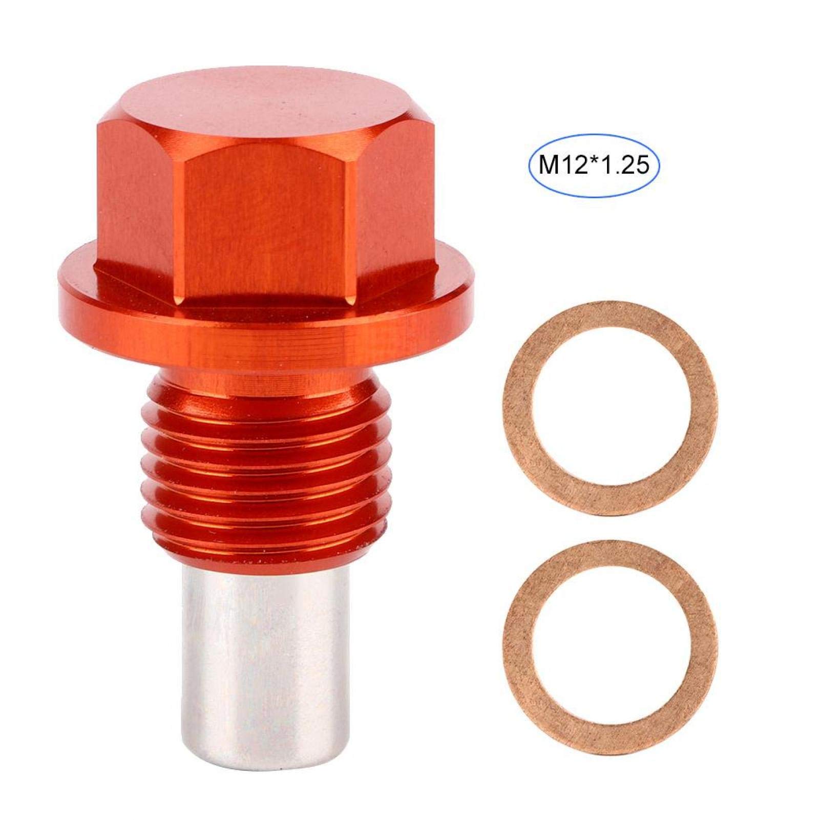 Tappo Scarico Olio Magnetico, M12 x 1,5 Tappo Scarico Olio Motore Rosso Lega di Alluminio Auto Tappo e Guarnizione di Scarico Olio Vite Bullone Tappo Coppa Olio(M12 x 1,5