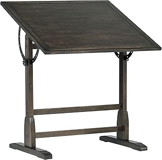 SD STUDIO DESIGNS Vintage Solid Wood Drawing, Drafting Table with 36" Adjustable Tilting Top, 36''W x 24''D, Distressed Black