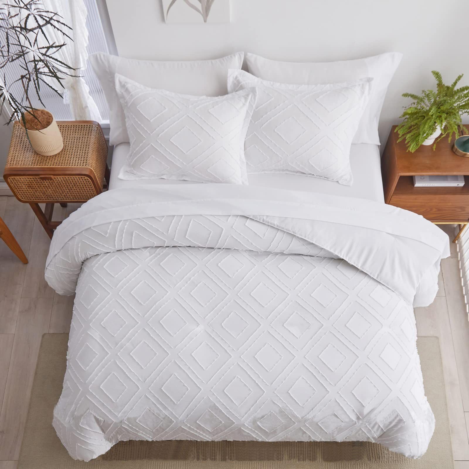 Freyamy Parure De Lit Bohème 200x200 Cm - Microfibre, Broderie Main, 2 Taies 65x65 Cm (Beige)