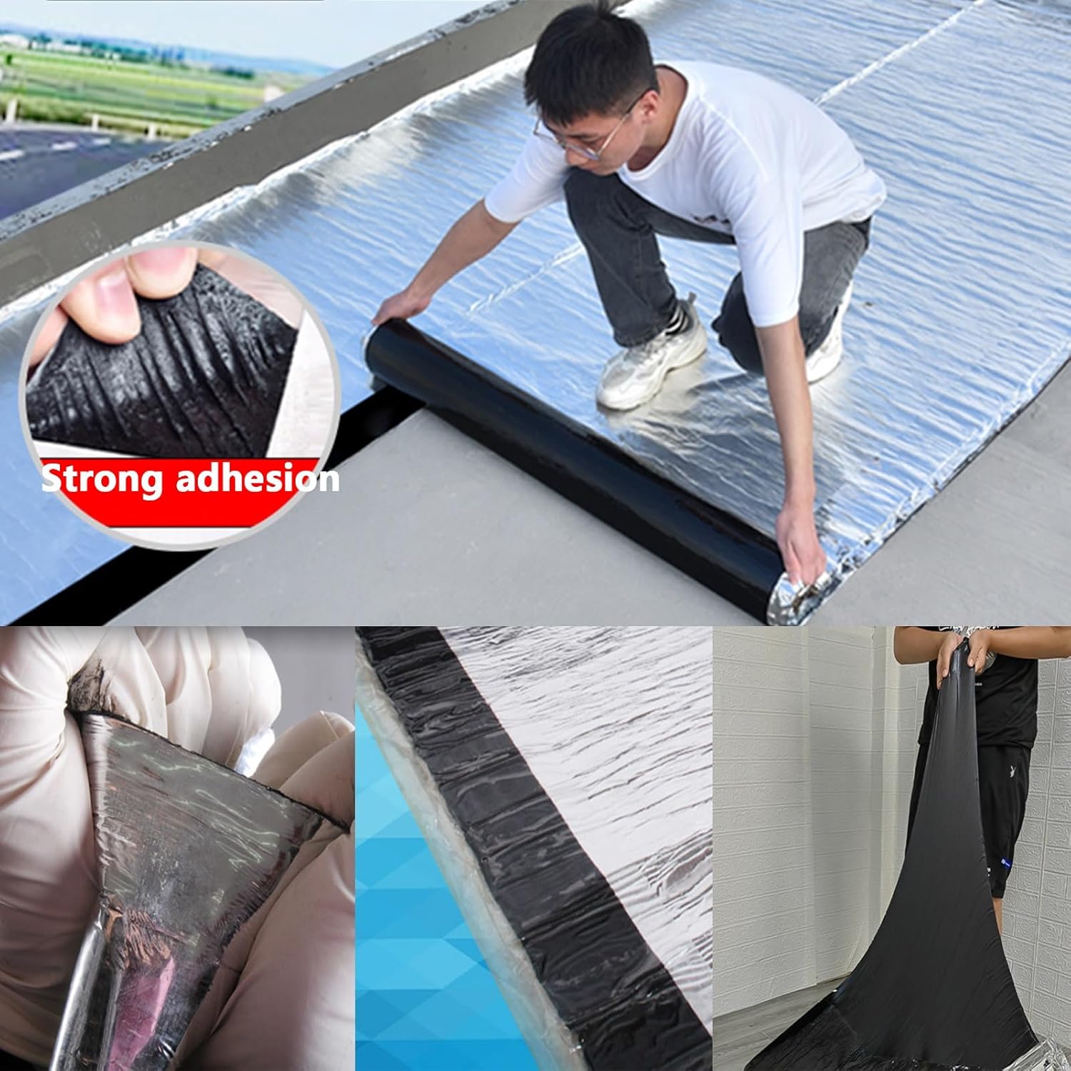 Asphalt Tape,Self-Adhesive Roof Sealant,Modified Bitumen Waterproofing Membrane Roll,Parking Lot, Roof, All Weather,Crack Repair,Simple Application(THK1.2mm/W0.2*L10m)