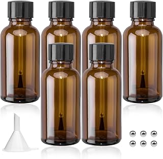 6PCS Large Empty Nail Polish Bottles with Brush, Brown Refillable Glass Varnish Cuticle Oil Bottles Travel Containers with Funnel & Mixing Balls for DIY Nail Art Cuticle Oils (30ML)
