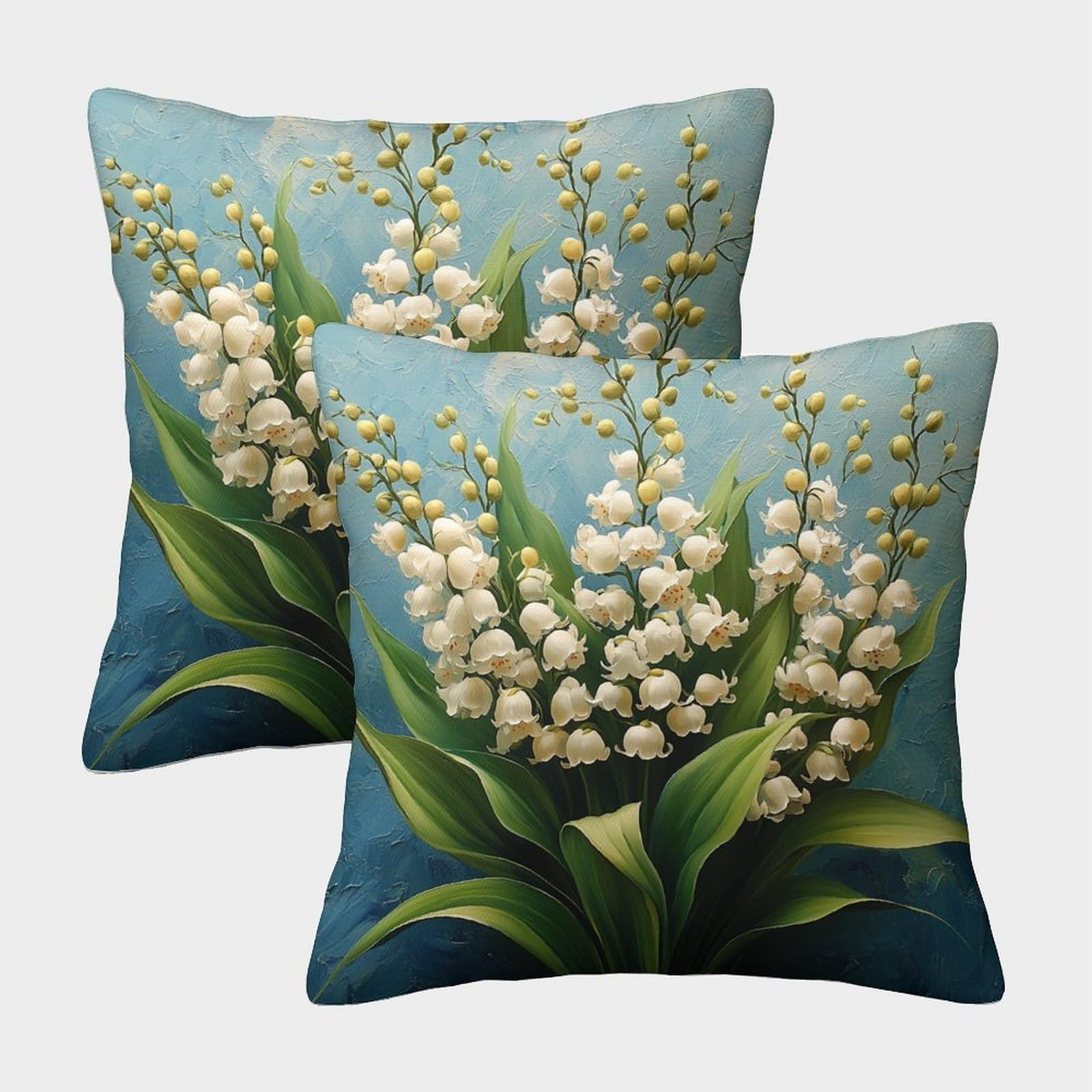 kaiyun 2 Pack Lily of The Valley,Oil Painting Style Pillow Case Home Decoration Sofa Cushion Cover 40x40cm