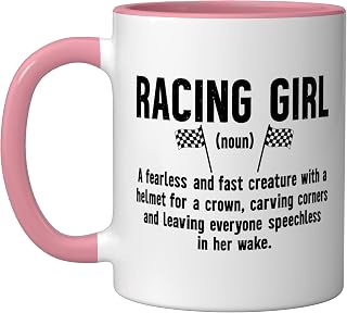 Racing Girl Definition Race Girl Race Women Female Racer Ceramic Mug, Pink/White