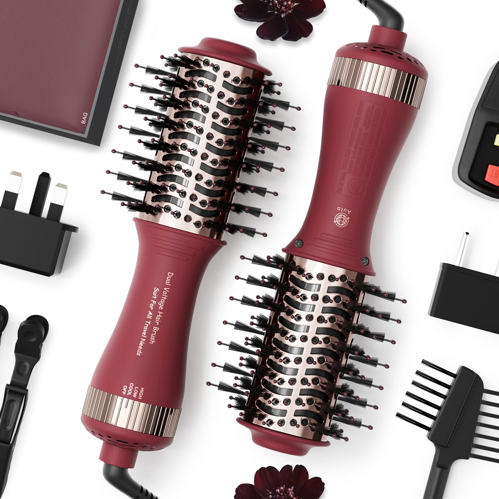 Christmas Gift for Womans-Dual Voltage Hair Dryer Brush,Travel Hair Dryer,Dual Voltage Blow Hair Dryer Brush,European Blow Hair Dryer,110~240V Mini