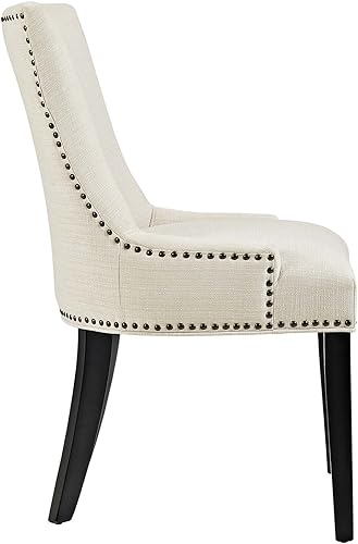 Miniatura 4 de Modway Marquis - Silla auxiliar Parsons moderna y elegante tapizada de tela con ribete de clavos y patas de madera, juego de 2, color beige