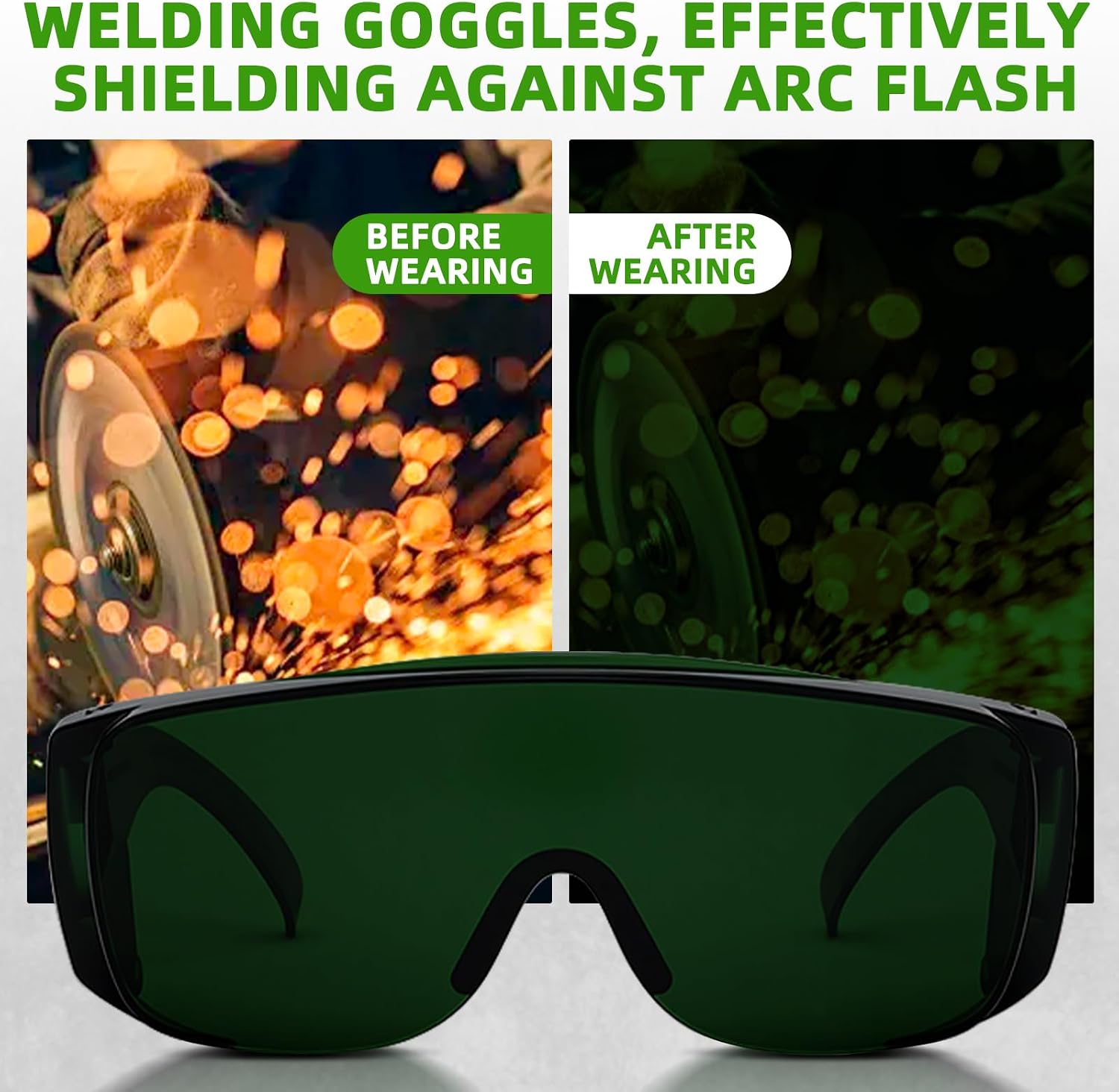 3-Pack Welding Safety Glasses with Cases, UV400 Dark Green Lens Welder Goggles, Scratch Resistant Wrap-Around Eye Protection for Men Women, TIG MIG ARC, Soldering, Metalworking