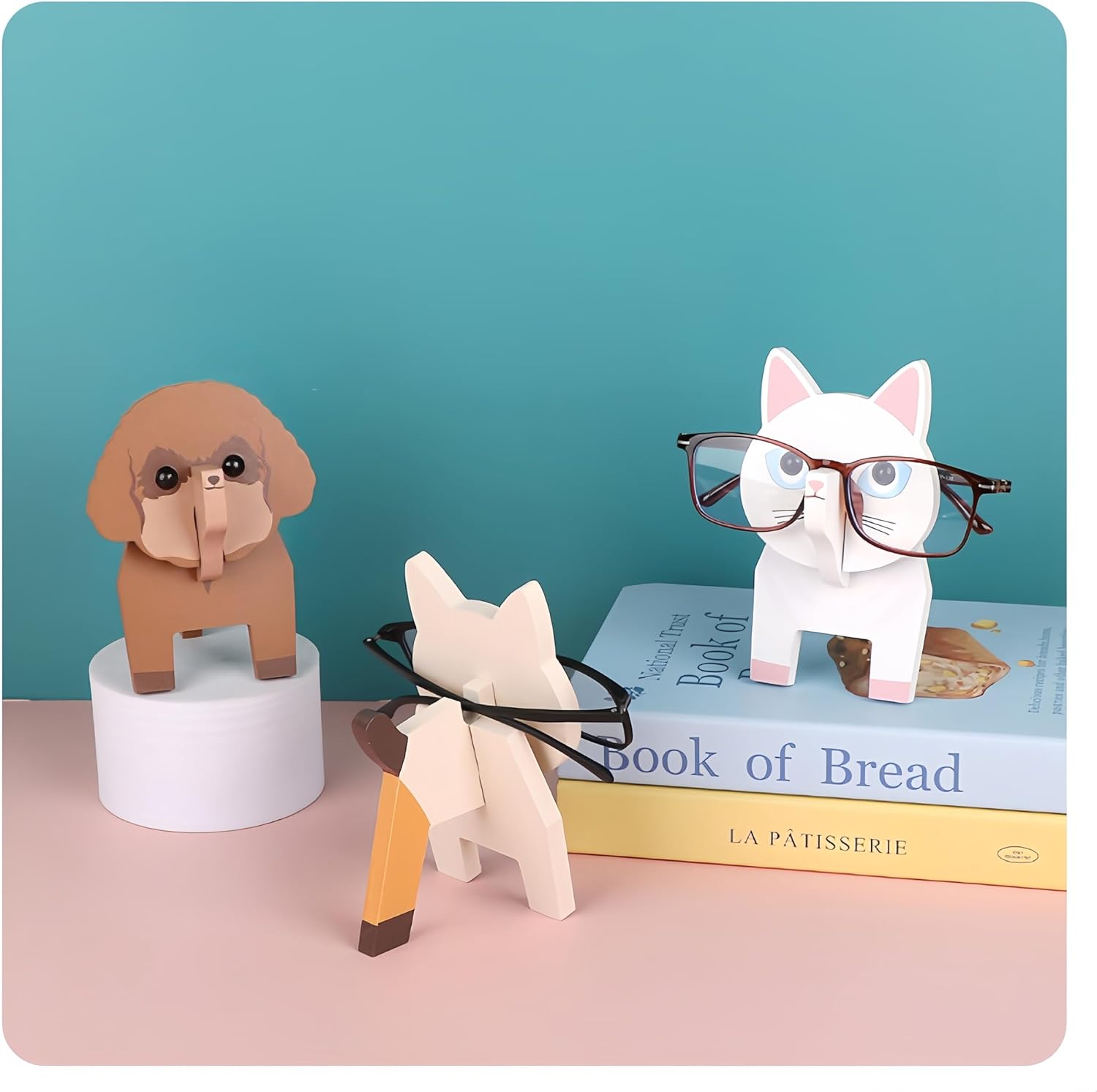 Wooden Spectacle Eye Glasses Holder, Cute Creative Animal Glasses Holder, Cute Handmade Wood Carved Animal Eyeglass Holder Display Stand, Christmas New Year Gift Home Office Desktop Decor (Cat A)
