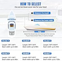 Vista 5 de Funda impermeable de poliuretano 1200D resistente para lancha, lona de poliéster de grado marino, para casco en V de 14 a 16 pies, lancha de pesca