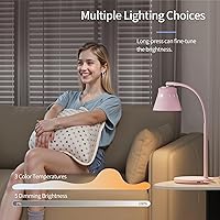 Vista 3 de AXX TU08 Pink Cute Desk Lamp with USB Charging Port, 650 Lumens 3-Color Modes, 5-Touch Dimming, 30/60-Minute Timer, 18-Inch LED Small Table Light