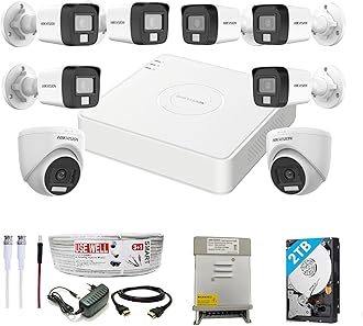 HIKVISION Full HD 8 Channel DVR, 2 MP 6 Outdoor & 2 Indoor Cameras [COLOR NIGHT VISION + BUILT-IN AUDIO MIC + SMART DUAL LIGHT + MOTION DETECTION]+2 TB HDD + 8 Ch SMPS, USEWELL Cable+BNC/DC Set, WHITE