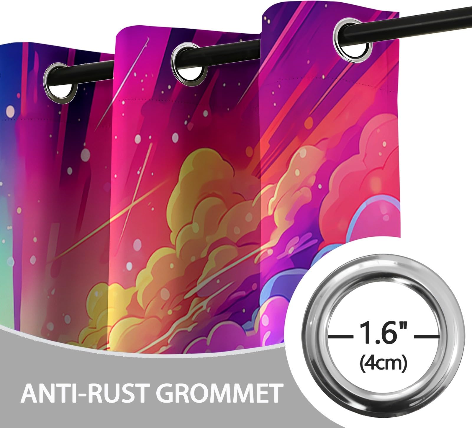 Couleur Rideau Occultant à Oeillets, Rêve Univers Nuages Route Rideaux Isolant Thermique Anti Bruit, Protection de la Vie Privée Décoration Rideau pour Chambre à Coucher 110 x 215 cm, 2 Pièces