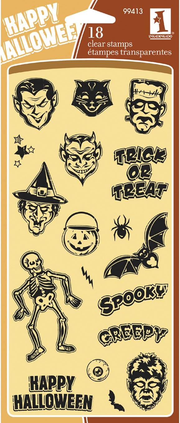 Inkadinkado Clear Seasonal Stamps 4-Inch by 8-Inch Sheet, Spooky & Creepy