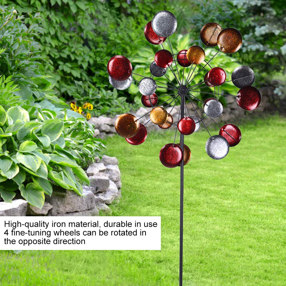 Wakects Kolorowe Błystki Ogrodowe Żelazny Wiatrak 71 X 190 Cm Zewnętrzne Wiatraki z 4 Przeciwległymi Kołami Obrotowymi Metal Malowany Proszkowo do Dekoracji Patio na Trawniku Ogrodowym